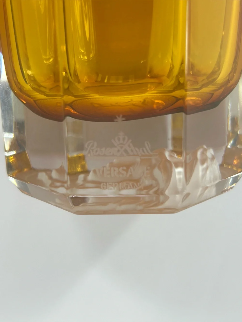 Versace Amber Yellow Octagonal Glassware with Medusa Medallion. Set of 6!